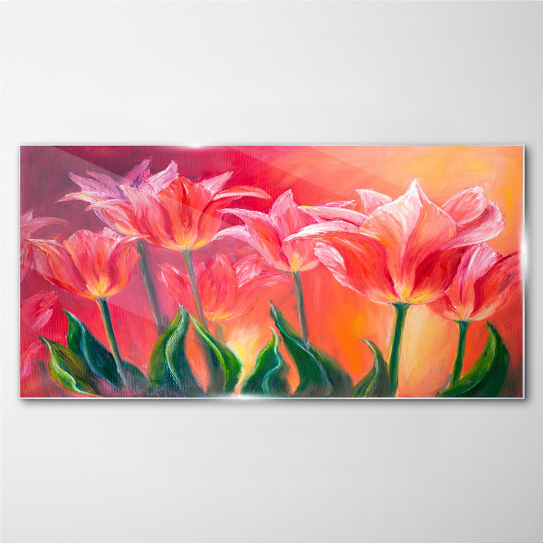 Tableau sur verre Tulipes aux tons roses