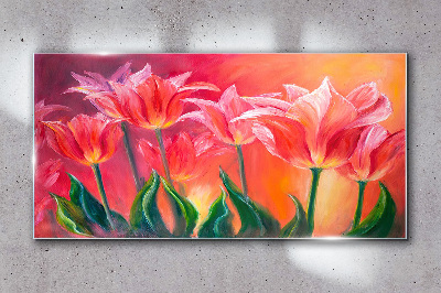Tableau sur verre Tulipes aux tons roses