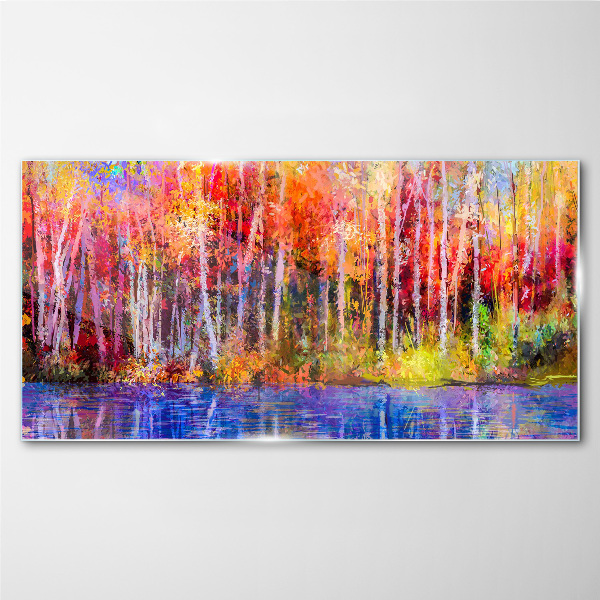 Tableau imprimé sur verre Couleurs d'automne au bord du lac