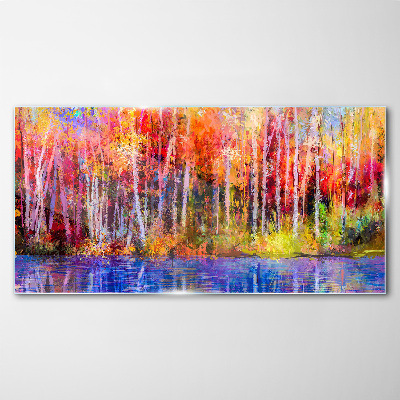 Tableau imprimé sur verre Couleurs d'automne au bord du lac