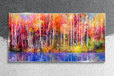 Tableau imprimé sur verre Couleurs d'automne au bord du lac