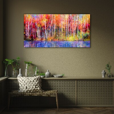 Tableau imprimé sur verre Couleurs d'automne au bord du lac