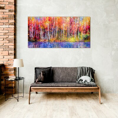 Tableau imprimé sur verre Couleurs d'automne au bord du lac