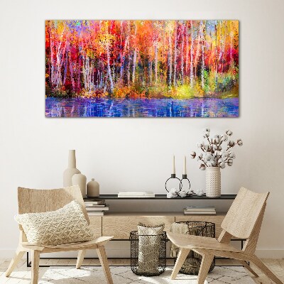 Tableau imprimé sur verre Couleurs d'automne au bord du lac