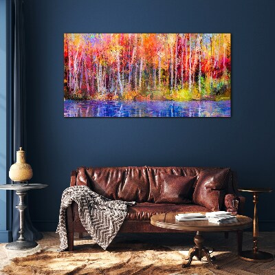 Tableau imprimé sur verre Couleurs d'automne au bord du lac