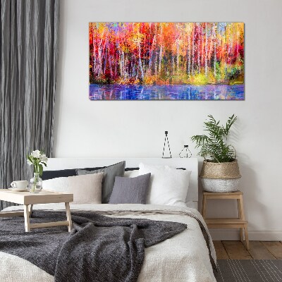 Tableau imprimé sur verre Couleurs d'automne au bord du lac