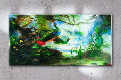 Tableau imprimé sur verre Le monde mystérieux des oiseaux paons