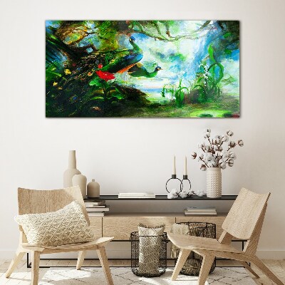 Tableau imprimé sur verre Le monde mystérieux des oiseaux paons