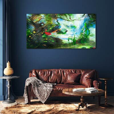 Tableau imprimé sur verre Le monde mystérieux des oiseaux paons