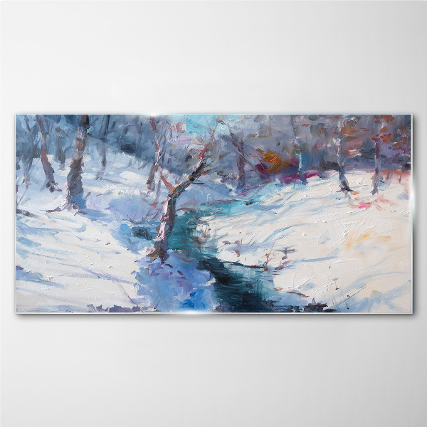 Tableau sur verre Paysage d'hiver avec une rivière