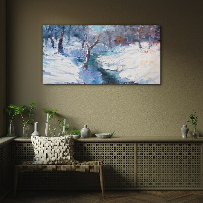 Tableau sur verre Paysage d'hiver avec une rivière