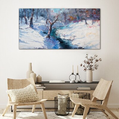 Tableau sur verre Paysage d'hiver avec une rivière
