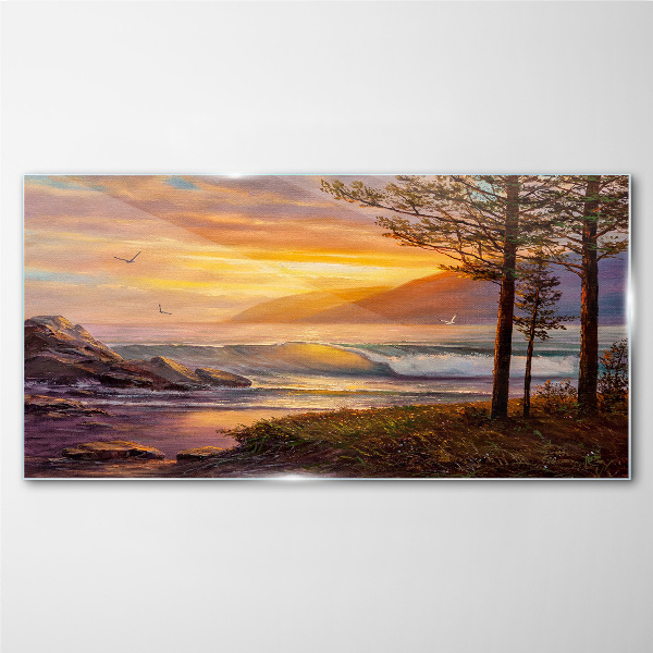Tableau en verre Coucher de soleil sur le bord de mer