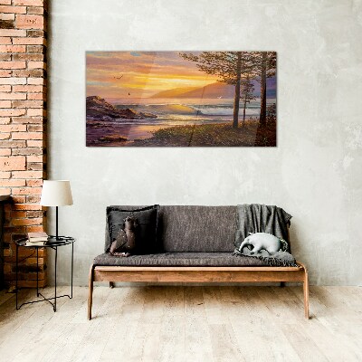 Tableau en verre Coucher de soleil sur le bord de mer