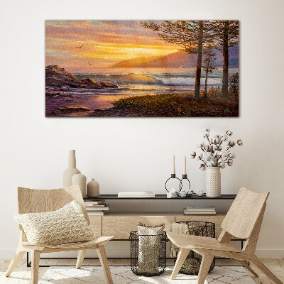 Tableau en verre Coucher de soleil sur le bord de mer