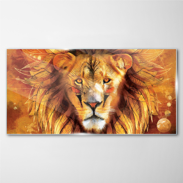 Tableau imprimé sur verre Lion en majesté dorée