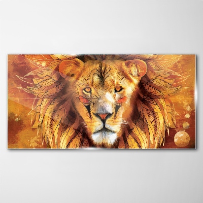 Tableau imprimé sur verre Lion en majesté dorée