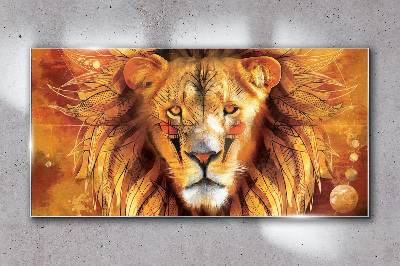 Tableau imprimé sur verre Lion en majesté dorée