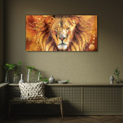 Tableau imprimé sur verre Lion en majesté dorée