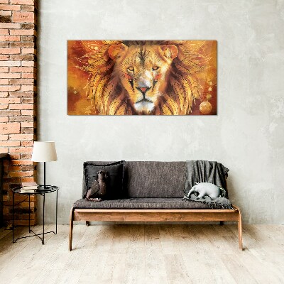 Tableau imprimé sur verre Lion en majesté dorée