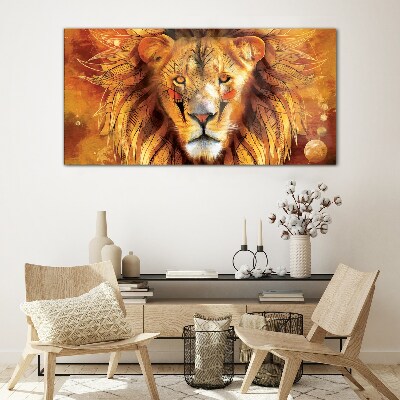Tableau imprimé sur verre Lion en majesté dorée