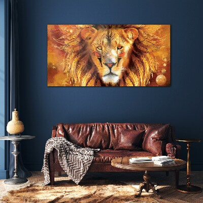Tableau imprimé sur verre Lion en majesté dorée