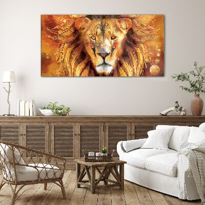 Tableau imprimé sur verre Lion en majesté dorée
