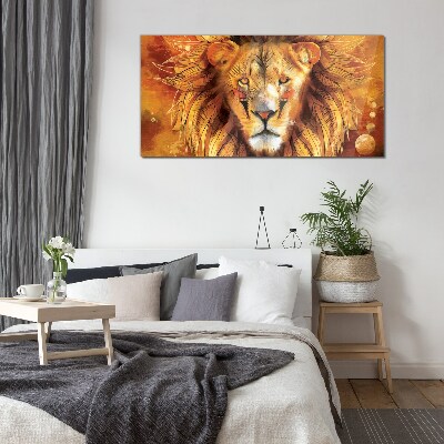 Tableau imprimé sur verre Lion en majesté dorée