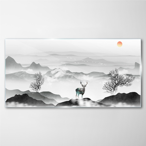 Tableau imprimé sur verre Un paysage paisible avec un cerf