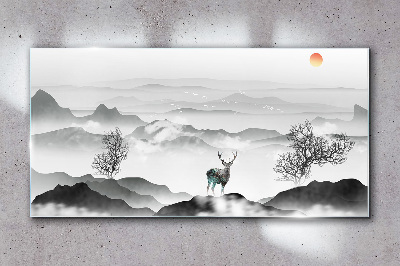 Tableau imprimé sur verre Un paysage paisible avec un cerf