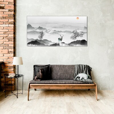 Tableau imprimé sur verre Un paysage paisible avec un cerf