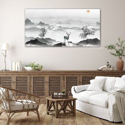 Tableau imprimé sur verre Un paysage paisible avec un cerf