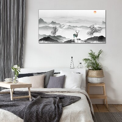 Tableau imprimé sur verre Un paysage paisible avec un cerf
