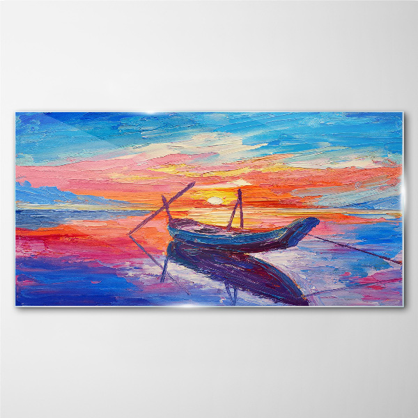 Tableau sur verre Coucher de soleil sur une eau calme