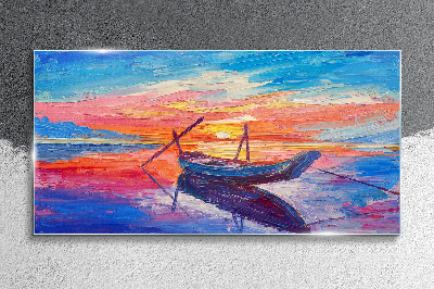 Tableau sur verre Coucher de soleil sur une eau calme