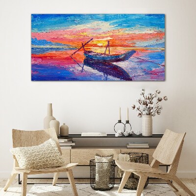 Tableau sur verre Coucher de soleil sur une eau calme