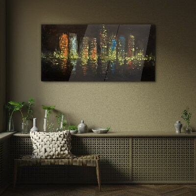 Tableau verre imprimé La ville la nuit à la lueur des lumières