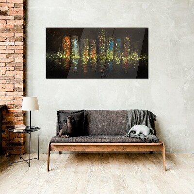 Tableau verre imprimé La ville la nuit à la lueur des lumières