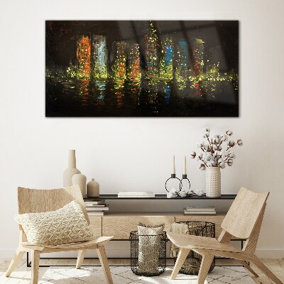 Tableau verre imprimé La ville la nuit à la lueur des lumières