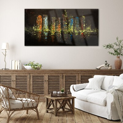 Tableau verre imprimé La ville la nuit à la lueur des lumières