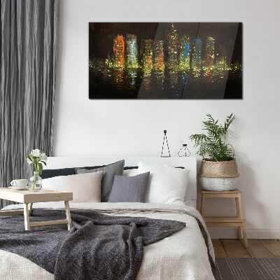 Tableau verre imprimé La ville la nuit à la lueur des lumières