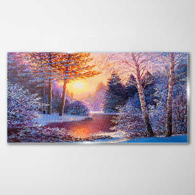 Tableau photo sur verre Crépuscule d'hiver sur la rivière