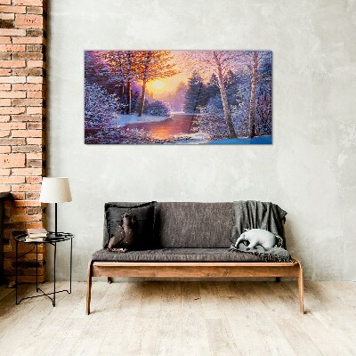Tableau photo sur verre Crépuscule d'hiver sur la rivière