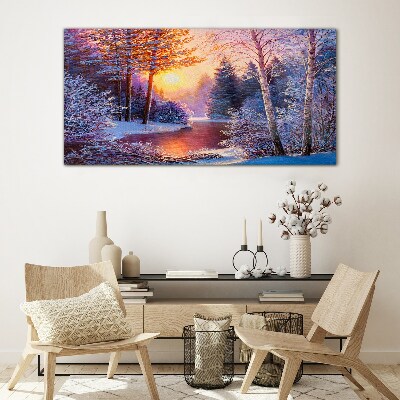 Tableau photo sur verre Crépuscule d'hiver sur la rivière