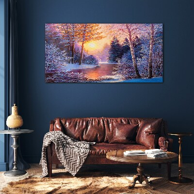 Tableau photo sur verre Crépuscule d'hiver sur la rivière