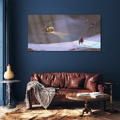 Tableau en verre Hélicoptère dans un paysage de montagne