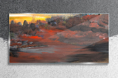 Tableau en verre Coucher de soleil sur un paysage volcanique
