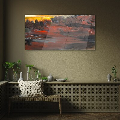 Tableau en verre Coucher de soleil sur un paysage volcanique