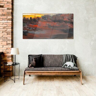 Tableau en verre Coucher de soleil sur un paysage volcanique