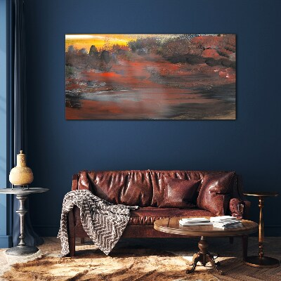 Tableau en verre Coucher de soleil sur un paysage volcanique